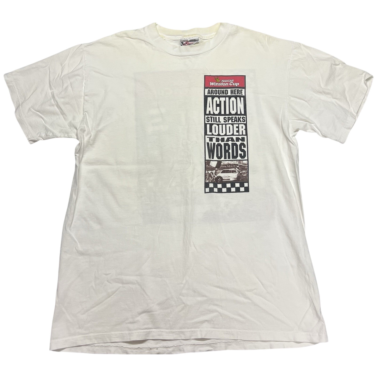 Vintage Nascar Winston Cup Mens T Shirt Large White Short Sleeve Racing Graphic
